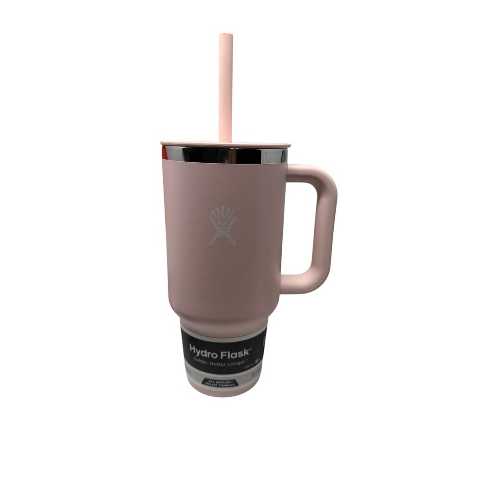 Hydro Flask 32 oz Travel Tumbler with Handle Lid and Straw Insulated Steel Pink
